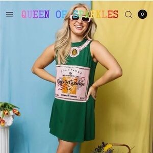 QUEEN OF SPARKLES Green Dress with Pink Label